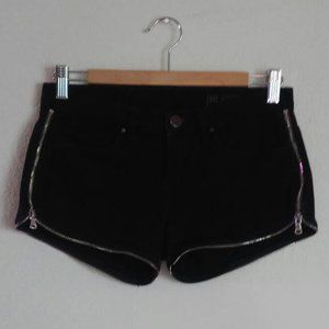 Black Denim Zipper Shorts | Size 25
